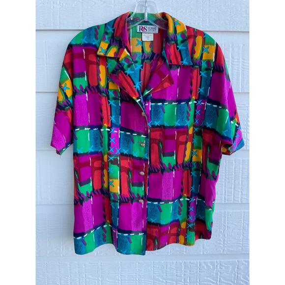 Vtg 80's 90's Robbie Sport multicolor short sleeve size 10 med - Picture 1 of 6